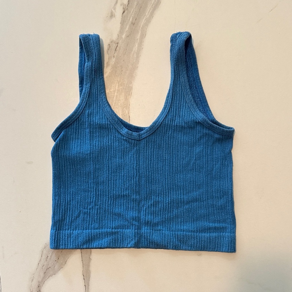 Blue Ribbed Women's Top